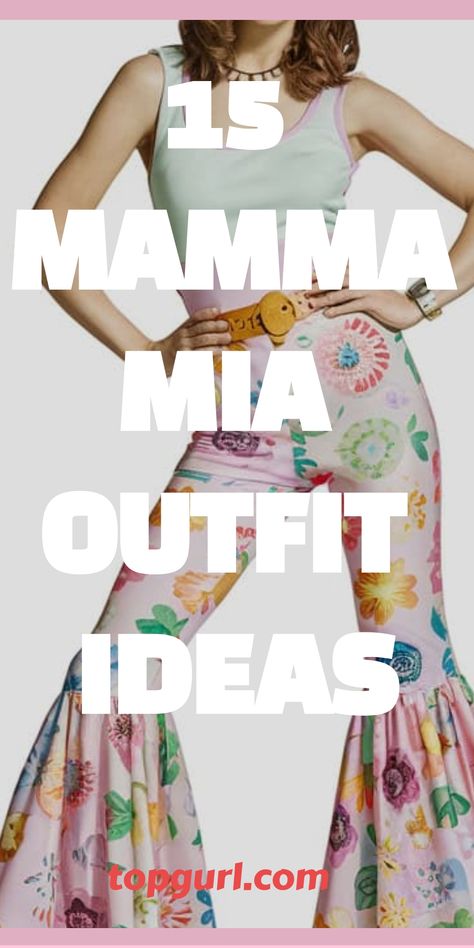 Mamma Mia Outfits for Your Dancing Queen Dancing Queen Costume, Mama Mia Costume Ideas, Abba Fashion, Winter Mamma Mia Outfits, Mama Mia Costume, Mamma Mia Two Outfits, Dancing Queen Outfits, Mamma Mia Outfits Inspiration Sophie, Abba Outfits Ideas