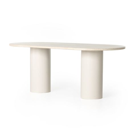 Simply sophisticated. A spacious oval-shaped table inspired by 1970s Italian design, an ivory-finished iron base supports a rounded tabletop of cream-colored solid marble, for a fresh, monochromatic look that pairs with just about anything. Seats six comfortably.Product Overview Color: Ivory Iron Dimensions: 78"W x 38" Cream Marble, Table Bases, Oval Dining Table, Marble Dining, Oval Table Dining, Dining Table Marble, High Fashion Home, Four Hands, Modern Dining Table