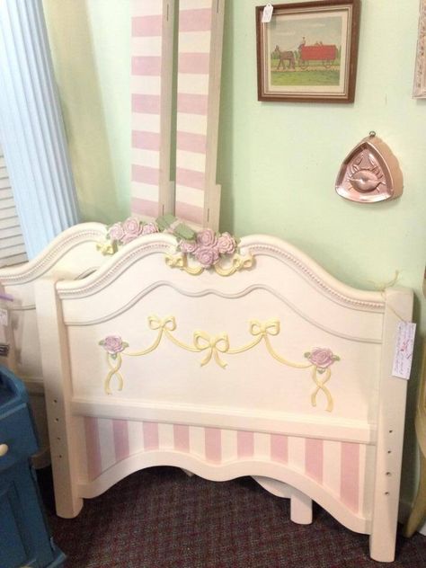 Chalk painted princess bed frame set Princess Bed Frame, Disney Princess Bedding, Bed Frame Sets, Princess Bedrooms, Bed With Posts, Painted Beds, Iron Bed Frame, Princess Bed, Painted Cottage