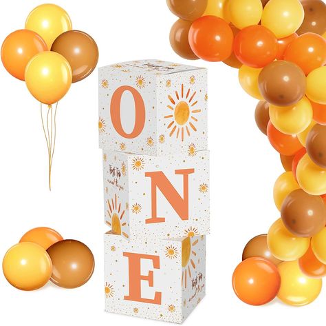 HyDren First Trip Around the Sun Baby Shower Boxes Birthday Party Decorations with Balloons 3 Pcs Theme Blocks One Letter for Centerpiece Decor Boy and Girl Sunshine Party Favors, Decorations With Balloons, Sun Birthday Party, First Birthday Centerpieces, Sunshine First Birthday, Sunshine Birthday Parties, Baby Shower Box, First Birthday Balloons, Sun Birthday