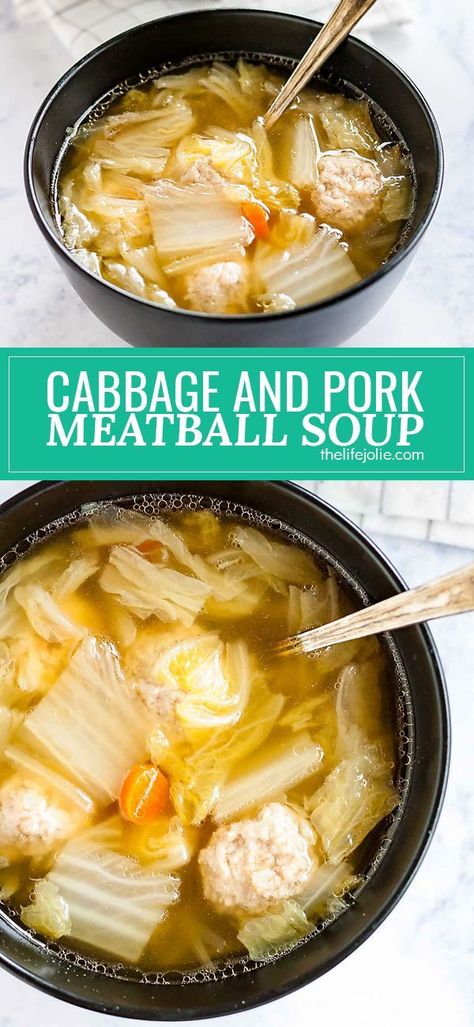 Pork Meatball Soup, Pork Meatball, Pork Cabbage, Chinese Soup Recipes, Cabbage Soup Recipe, Pork And Cabbage, Quick And Easy Soup, Mapo Tofu, Pork Meatballs