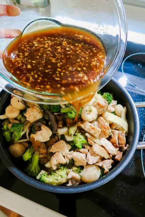 Chicken Stir Fry With Broccoli, Mushrooms, And Water Chestnuts Water Chestnut Stir Fry, Water Chestnut Recipes, Chicken Thighs Broccoli, Stir Fry With Broccoli, Gluten Free Orange Chicken, Stir Fry Recipes Healthy, Greek Chicken Souvlaki, Chestnut Recipes, Fried Broccoli