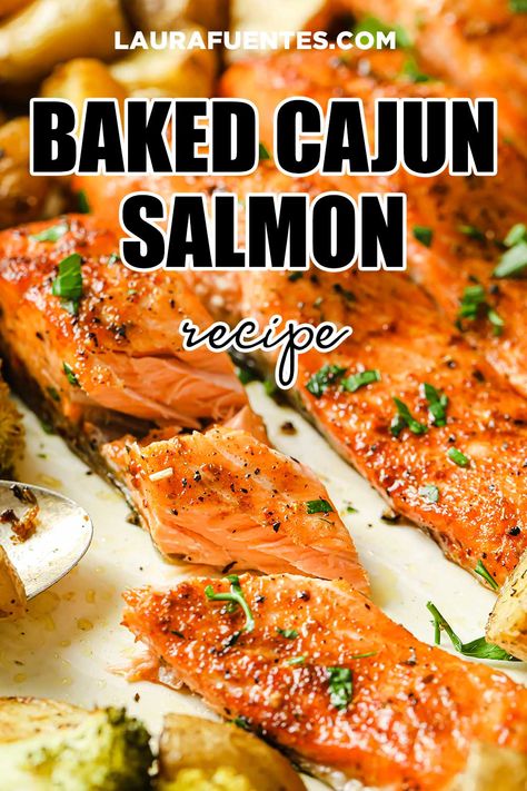 Make this baked cajun salmon recipe and enjoy a healthy dinner that tastes amazing with very little work! Cajun Salmon Recipes Baked, Baked Cajun Salmon, Fillets Recipes, Salmon Fillet Recipes, Oven Salmon, Cajun Salmon, Cajun Butter, Complete Family, Butter Salmon