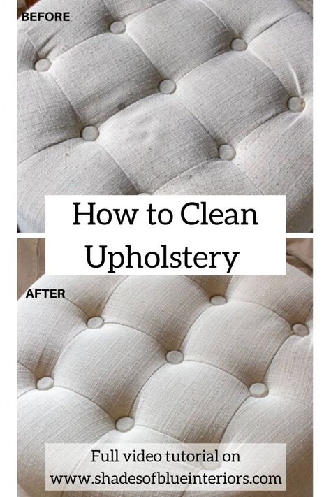 My Fav Upholstery Cleaning Tips - Shades of Blue Interiors How To Clean Upholstery, Clean Upholstery, Carpet And Upholstery Cleaner, Blue Interiors, Deep Cleaning Hacks, Laundry Stain Remover, Diy Cleaning Hacks, Upholstery Cleaner, Household Cleaning Tips