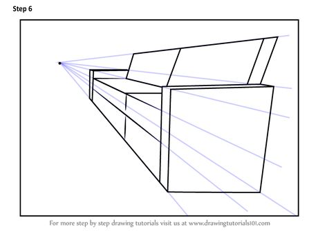 Learn How to Draw One Point Perspective Couch (One Point Perspective) Step by Step : Drawing Tutorials 1 Point Perspective Drawing Building, Furniture One Point Perspective, Couch Perspective Drawing, One Point Perspective Furniture, Drawing Of A Couch, How To Draw A Couch, Point Perspective Drawing, Perspective Step By Step, Couch Drawing