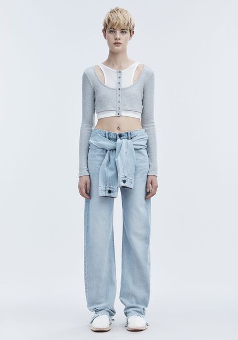 Layered Crop Top, Ready To Wear Fashion, Slouchy Jeans, Shades Of Gray, Accessories Bags, T By Alexander Wang, Urban Chic, Denim Top, Alexander Wang