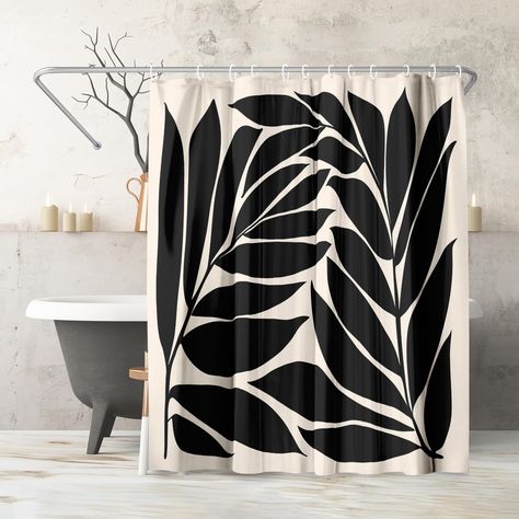 Dark Bathroom Aesthetic Shower Curtain, Zen Shower Curtain, Cream Black And White Bathroom, Black And Cream Shower Curtain, Black And White Bathroom Shower Curtains, Black White And Gold Bathroom Decor, Black And White Shower Curtains, Black And White Modern Farmhouse Bathroom, Black Shower Curtain Bathroom Ideas