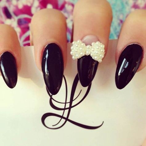 .  | See more nail designs at http://www.nailsss.com/acrylic-nails-ideas/2/ Bow Nail Designs, Gel Nails Long, Bow Nails, Bow Nail Art, Natural Nail Art, Stiletto Nails Designs, Nail Charms, Black Acrylic, Makati