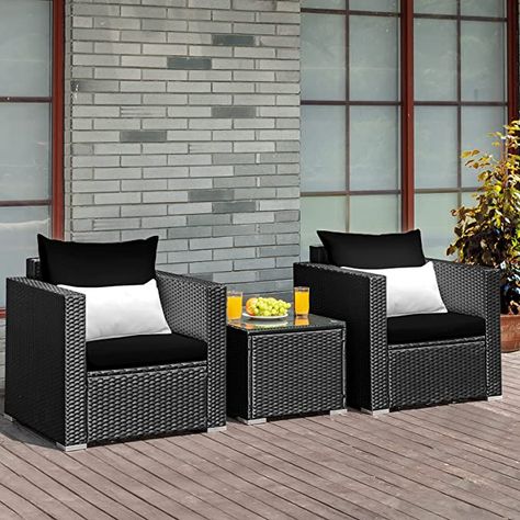 Amazon.com: Tangkula 3 Pieces Patio Furniture Set, PE Rattan Wicker Sofa Set w/Washable Cushion and Tempered Glass Tabletop, Outdoor Conversation Furniture for Garden Poolside (Navy Blue) : Patio, Lawn & Garden Turquoise Cushions, Conversation Sofa, Rattan Outdoor Furniture, Rattan Furniture Set, Coffee Table Dimensions, Set Sofa, Wicker Patio Furniture, Wicker Sofa, Conversation Set Patio