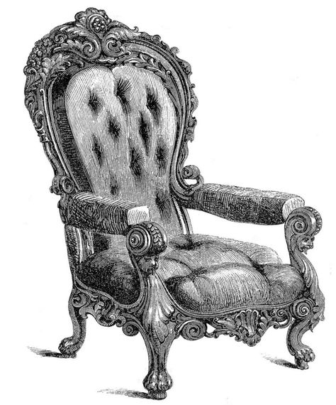 Ornate Chairs, Fancy Chair, Vintage Foto's, Garden Coloring Pages, Victorian Chair, Graphics Fairy, Clip Art Vintage, Antique Chairs, Vintage Printables