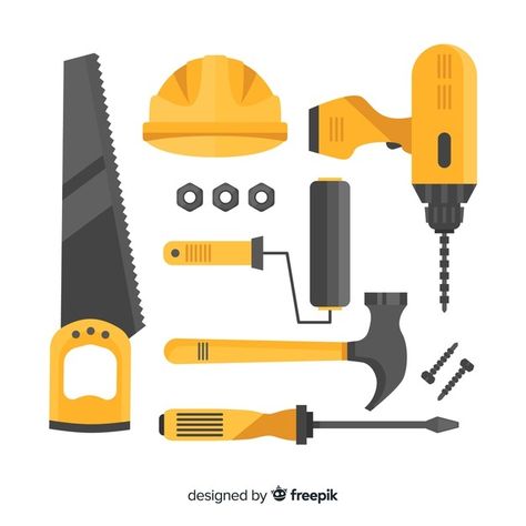 Tools Birthday Party, Construction Tools Buildings, Handyman Logo, Work Icon, Carpentry Workshop, Construction Lines, Carpentry Tools, Flat Icons Set, Garage Interior