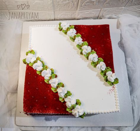 #redvelvetcake#redvelvet Redvelvet Cake Design, Redvelvet Cake, Birthday Cake Roses, Cake Roses, Rectangle Cake, Simple Cake Designs, Square Cake, Chocolate Cake Decoration, Simple Cake