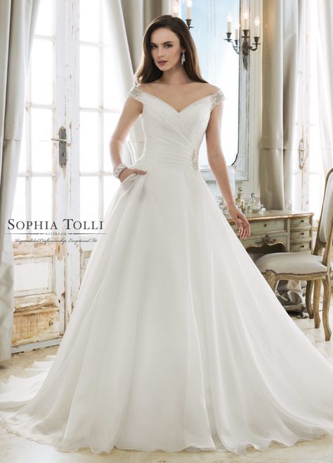 Wedding Dresses 60s, Sophia Tolli Wedding Dresses, Portrait Neckline, Chic Wedding Dresses, Sophia Tolli, Organza Wedding Dress, Aline Wedding Dress, Organza Wedding, V Neck Wedding Dress