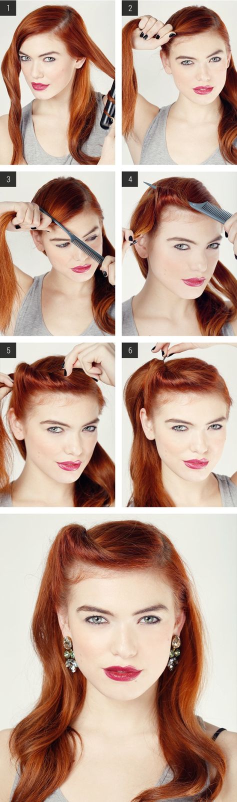 7 Easy Retro Hair Tutorials from Pinterest Victory Roll Hair, Lazy Girl Hairstyles, Retro Hairstyles Tutorial, Roll Hairstyle, Pin Up Hair, Retro Hairstyles, Party Hairstyles, Vintage Hairstyles, Hair Dos