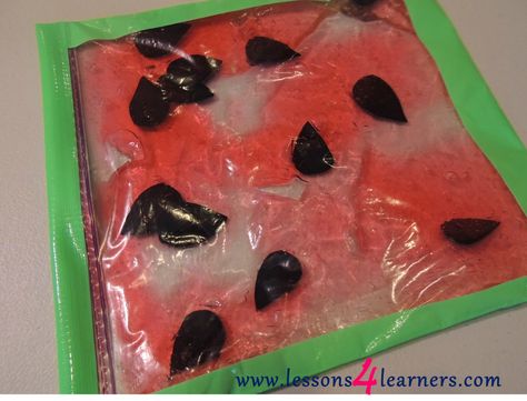 Sensory Ideas For Infants, Summer Lesson Plans, Summer Lesson, Watermelon Day, Infant Lesson Plans, Sensory Bag, Watermelon Art, Sensory Ideas, Toddler Ideas