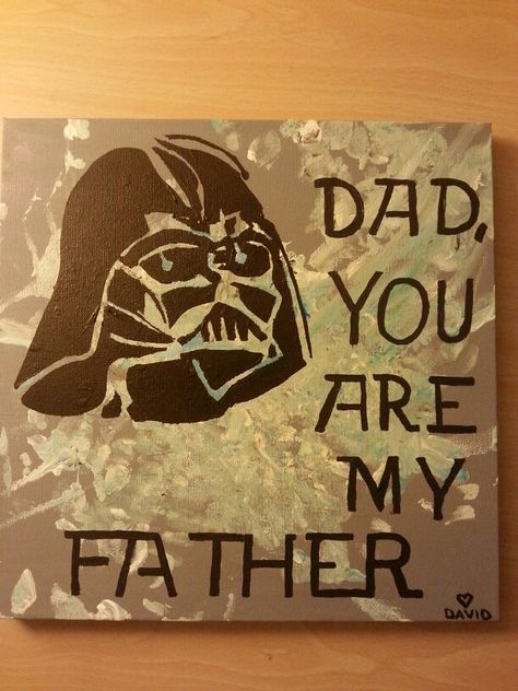 Dad, you are my father - Darth Vader canvas painting. Baby did background painting for father's day gift. Painting Ideas On Canvas Fathers Day, Fathers Day Gifts Ideas Painting, Painting Ideas For Dad Christmas Gifts, Dad Painting Ideas Father's Day, Dad Painting Ideas Canvas, Things To Paint For Father’s Day, Painting For Father's Day, Painting Ideas Fathers Day, Father Painting Ideas