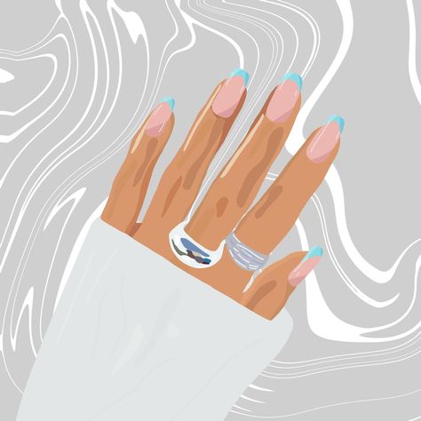 Drawing of nails with blue tips 💙 logosai #logosociety #logomockup #logoanimation♻ Nails With Blue Tips, Nail Wallpaper, Graphic Nails, Mood Nails, Simple Nails Design, Nails With Blue, Marbled Background, Palm Nails, Minimal Illustration