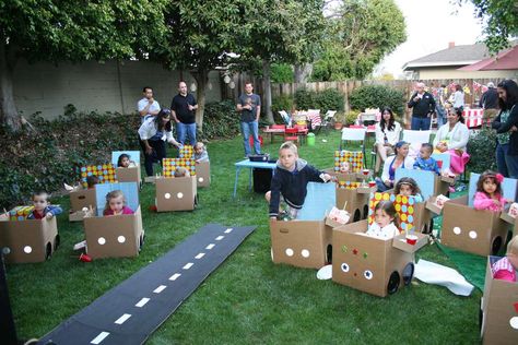 Drive In Movie Box Car For Kids, Outdoor Drive In Movie Party, Kids Drive In Movie Party Cars, Cardboard Car Drive In Movie, Cardboard Box Cars For Kids Drive In, Cars Birthday Party Ideas, Backyard Movie Party, Car Box, Cars Birthday Party