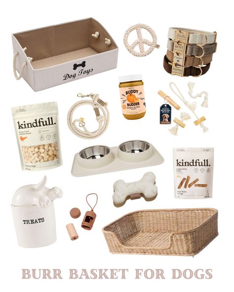 Dog Treat Organization Ideas, Dog Mom Essentials, Dog Must Haves, Puppy Gift Basket, Puppy Necessities, Burr Basket, Preppy Fall Outfits, Treat Jar, Dog Essentials