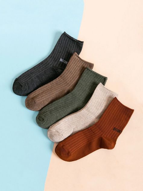 5pairs Ribbed Socks | SHEIN USA Aesthetic Socks, Pretty Socks, Socks Aesthetic, Solid Socks, Slouch Socks, Unique Socks, Comfy Socks, Women Crew Socks, Fuzzy Socks