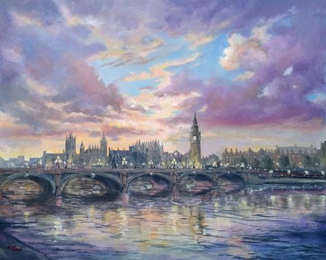 London Landscape Painting, Painting Of London, England Painting, London Oil Painting, London Painting, Scenery Paintings, City Painting, Pretty Landscapes, Bts Drawings