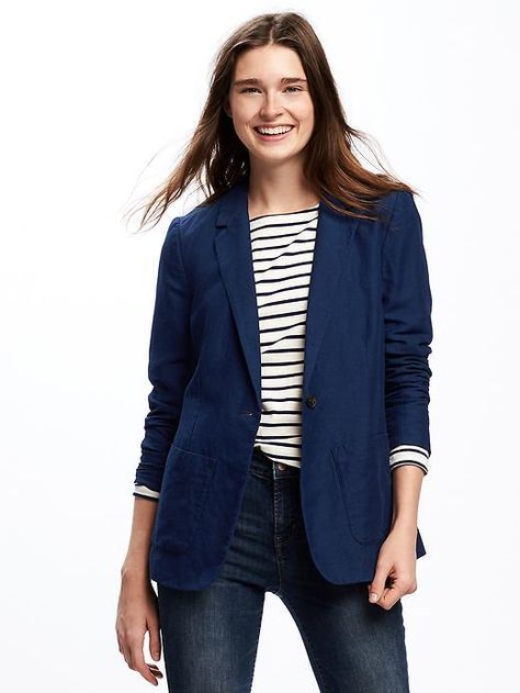 Indigo-Dobby Linen-Blend Blazer for women Linen Blazer Outfit Women, Navy Linen Blazer, Blazer Outfit Women, Linen Blazer Outfit, Internship Outfit, Blazer For Women, Blazer Outfits For Women, Outfit Primavera, Blazer Outfit