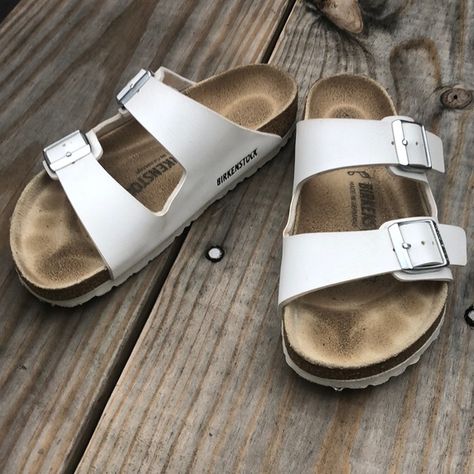 White Birkenstock Sandals - Size 35 White Birks, White Birkenstock, White Birkenstocks, Birkenstock Sandals, My Daughter, Birkenstock, Sandals, Outfit Inspo, Closet