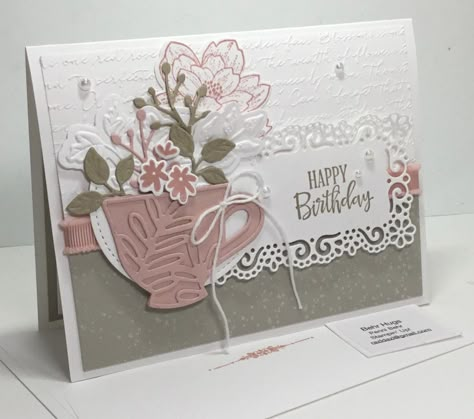 Stampin Up Tea Party Cards, Stampin Up Gail Ellis, Teapot Cards Handmade, Teacup Cards Handmade, Cards With Tea Cups, Coffee Cup Cards, Cup Of Tea Stampin Up Cards, Stampin Up Birthday Cards For Women, Stampin Up Cup Of Tea