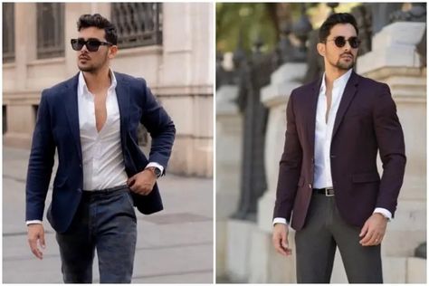 Men's Blazer Outfit Combinations Men's Blazer Outfit, Blazers Outfits, Turtleneck Under, Blazer Outfits Men, Semi Casual, Blazer Outfit, Blazer Shirt, Chino Jeans, Chino Trousers