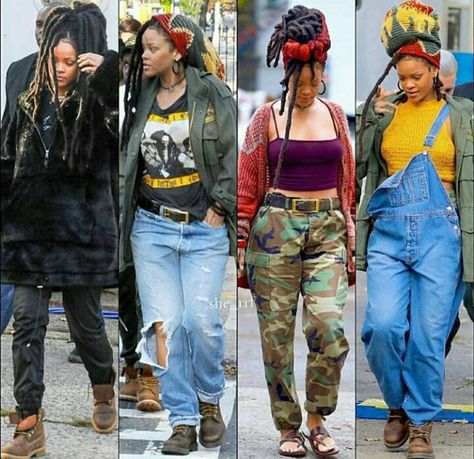 Wasn't a fan of her faux locs initially but they're very becoming on her and as always she can make anything look good Locs Outfits Style, Rihanna Casual Outfits, Rihanna Locs, Rihanna Casual, Street Style Rihanna, Afro Punk Outfits, Looks Rihanna, Afro Punk Fashion, Faux Locks