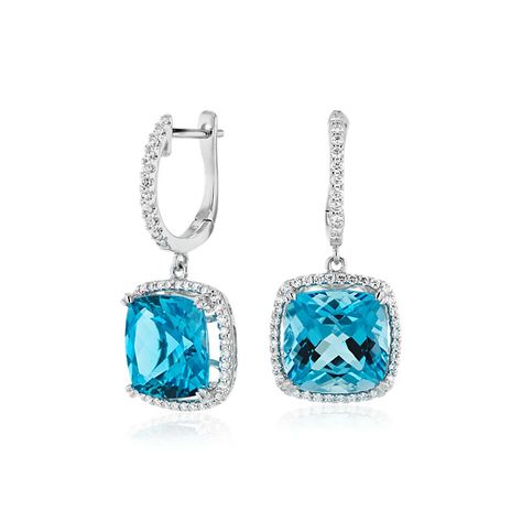 Birthstone Gems, Halo Diamond Earrings, Gold Topaz, Buy Jewellery Online, Cushion Cut Diamond, Diamond Jewelry Designs, Halo Earrings, Blue Topaz Earrings, Gold Diamond Jewelry