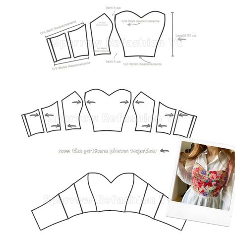 Sparrow Refashion ,Sewing , Thrift flip and refashion Blog o przeróbkach i szyciu ubrań diy Diy Bustier, Bustier Pattern, Diy Corset, Diy Clothes Patterns, Clothing Pattern Design, Easy Dress Sewing Patterns, Diy Fashion Projects, Corset Sewing Pattern, Sewing Projects Clothes