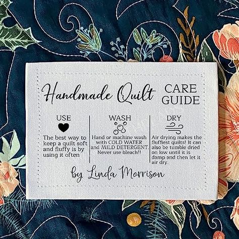 Quilt Care Quilt Labels - Personalized Care Labels for your Handmade Quilts Personalized Quilt Labels, Basting A Quilt, Quilting Business, Quilter Gifts, Quilt Care, Quilt Art, Quilted Gifts, Cotton Labels, Quilt Labels