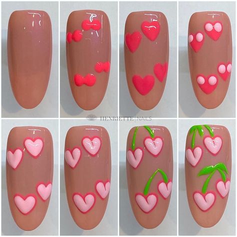 Beginner Nail Designs, Fresh Manicure, Cherry Nail Art, Quick Nail Art, Art Deco Nails, Valentine Nail Art, Nail Drawing, Nail Designs Tutorial, Diy Acrylic Nails