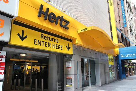 Hertz car rental. NEW YORK, USA - JULY 4, 2013: Hertz car rental office in New Y #Sponsored , #PAID, #PAID, #rental, #Hertz, #office, #YORK Shop Signage, Car Breaks, Car Rental Company, Car Smell, Bentley Car, Rental Car, Car Office, Credit Repair, Signage Design