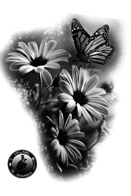 Flowers Sleeve Tattoo Design, Flower Realism Tattoo, Flowers And Butterfly Tattoo, Flowers And Butterflies Tattoos, Butterfly And Flowers Tattoo, Floral Tatoos, Flower And Butterfly Tattoo, Butterfly Flower Tattoo, Daisy Tattoo Designs