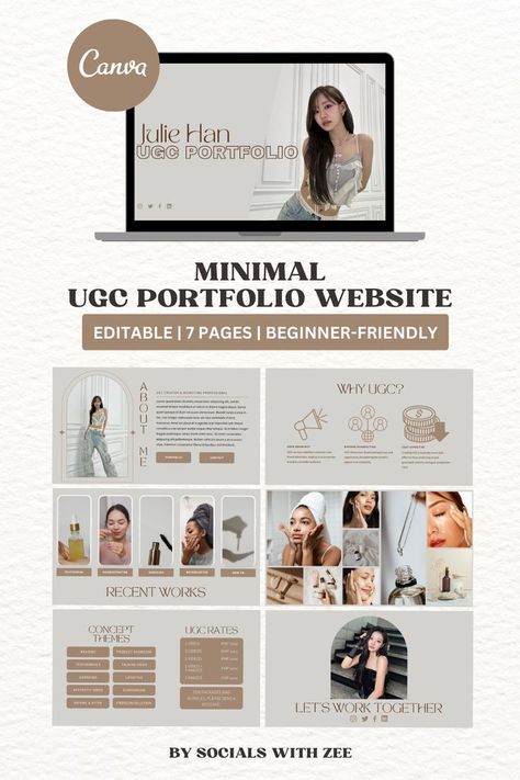 Transform your UGC (User-Generated Content) portfolio with our Minimalist UGC Portfolio Template! Designed for beginners and seasoned creators alike, this 7-page portfolio website is a meticulously crafted portfolio templates that combine simplicity and elegance. Content Portfolio, Ugc Portfolio Template, Minimal Portfolio, Intellectual Property Rights, Portfolio Website Template, Property Rights, Video Photo, Portfolio Template, Portfolio Templates