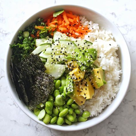 Edamame Avocado Sushi Bowl, Veggie Sushi Bowl, Edamame Rice Bowl, Sushi Bowl Vegetarian, Nori Bowl, Rice Bowl Vegan, Vegetarian Sushi Bowl, Edamame Bowl, Vegan Rice Bowl