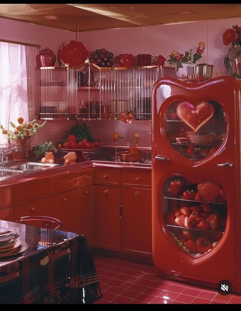 Pink And Red Kitchen, Crazy Interior Design, 80s Interior, Dream Apartment Decor, Tiny House Decor, Butcher Block Countertops, Cute House, Chic Kitchen, Vintage Interiors