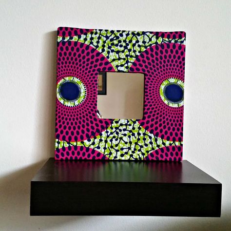 Wall Book Shelf, Modern African Decor, Fabric Mirror, African Inspired Decor, Fabric Wall Decor, African Gifts, African Crafts, African Home Decor, Wax Fabric