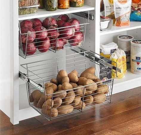 kitchen cabinet organizers storage baskets for vegetables Kitchen Drawers And Cabinets, Organization Systems, Kitchen Modular, Kabinet Dapur, Kitchen Cupboard Designs, Diy Apartment Furniture, Furniture Small Spaces, Kitchen Pantry Design, Kitchen Interior Design Decor