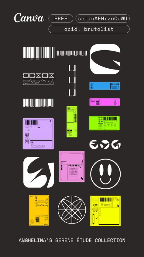 Canva Elements Keyword for Acid Brutalist Stickers | Graphic shapes design, Graphic design lessons, Keyword elements canva . #Urban_Element_Design #Urban_Brutalist_Graphic_Design #Acid_Design_Aesthetic #Brutalist_Font Urban Element Design, Urban Brutalist Graphic Design, Brutalist Color Palette, Acid Design Aesthetic, Brutalist Font, Canva Codes Elements Aesthetic, Canva Color Codes, Y2k Canva Element, Acid Graphic Design