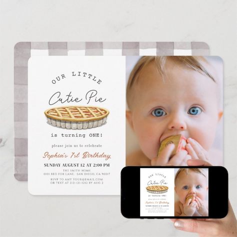 Little Cutie Pie Fall White 1st Birthday Photo Invitation | Zazzle Cutie Pie Birthday, Pie Birthday, Birthday Pies, 1st Birthday Photo, First Birthday Photo, Fall White, Photo Birthday Invitations, 1st Birthday Photos, First Birthday Themes