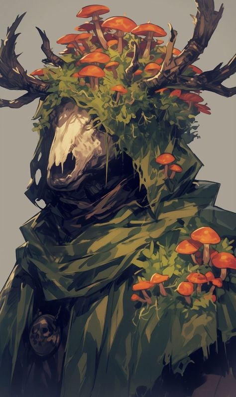 Forest God Art, Plant Character Design Male, Swamp Character Design, Forest Spirit Character Design, Plant Person Art, Forest Monster Art, Dnd Druid Art, Swamp Druid, Mythical Forest Creatures