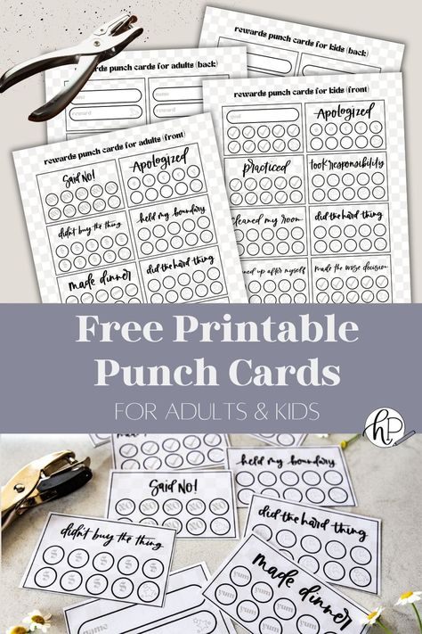 Love these cute punch cards- what a fun way to build those habits... free printable at link! Punch Card Template Free Printable, Hand Lettering Printables, Cousin Camp, Accomplishing Goals, Free Printable Cards, Good Behavior, Hole Punches, Card Templates Free, Printable Letters