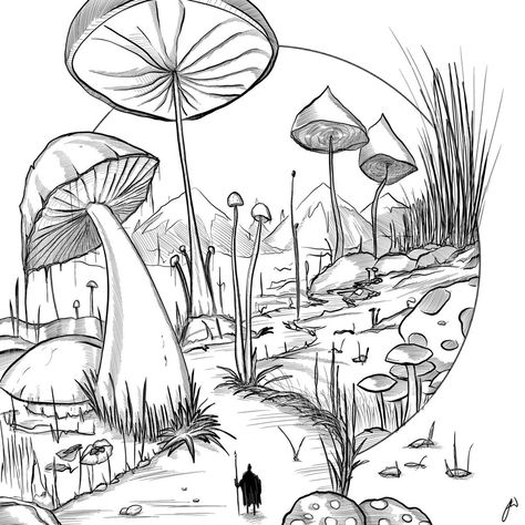 Trail Forest Trail Drawing, Forest Path Illustration, Wilderness Drawing, Mushroom Forest Drawing, Forest Pencil Drawing, Oregon Drawing, Dirt Drawing, Trail Drawing, Trail Illustration