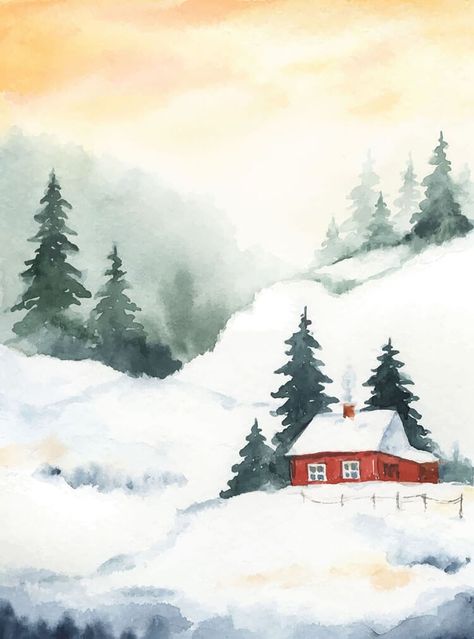 20 Winter Watercolor Painting Ideas - Beautiful Dawn Designs Painting Landscape Ideas, Uk Landscape, Watercolor Painting Ideas, Watercolor Paintings For Sale, Flowers And Animals, Beautiful Dawn, Watercolor Scenery, Winter Landscapes, Christmas Landscape