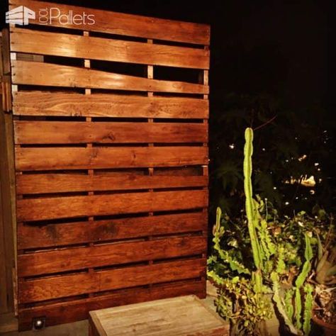 Vertical Pallet Privacy Wall For Our Garden Pallet Fences Pallet Privacy Wall, Pallett Garden, Pallet Fences, Privacy Wall, Garden Pallet, Cheap Fence, Backyard Fence, 1001 Pallets, Garden Benches