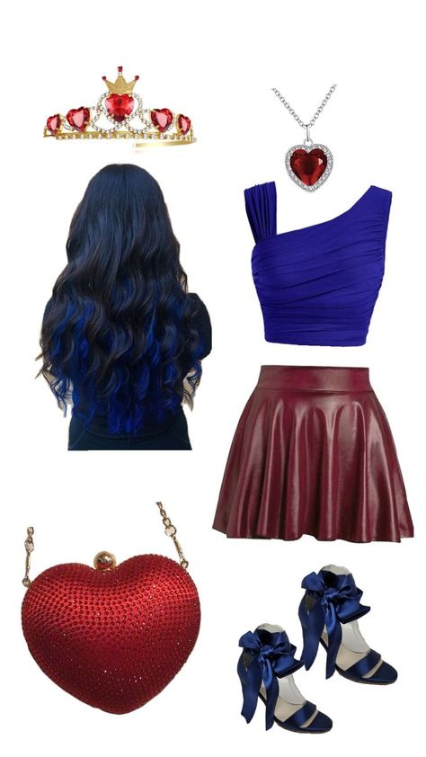 The Descendants Costume, Mal And Evie Costumes, Mal And Evie Halloween Costumes, Easy Disney Villain Costumes Diy, Disney Villain Outfits, Mal Costume Descendants, Evie Descendants Costume, Evie Costume Descendants, Descendants Inspired Outfits