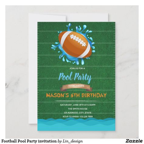 Pool Party Images, Swim Party Invitations, Sports Party Invitations, Football Pool, Football Party Invitations, Football Invitations, Sports Theme Birthday, Summer Party Invitations, 9th Birthday Party